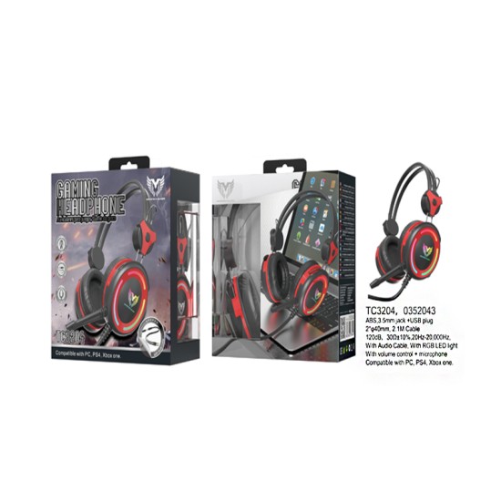 MTK GAMING HEADPHONES TC3204 RJ+NE WITH CABLE RED+BLACK